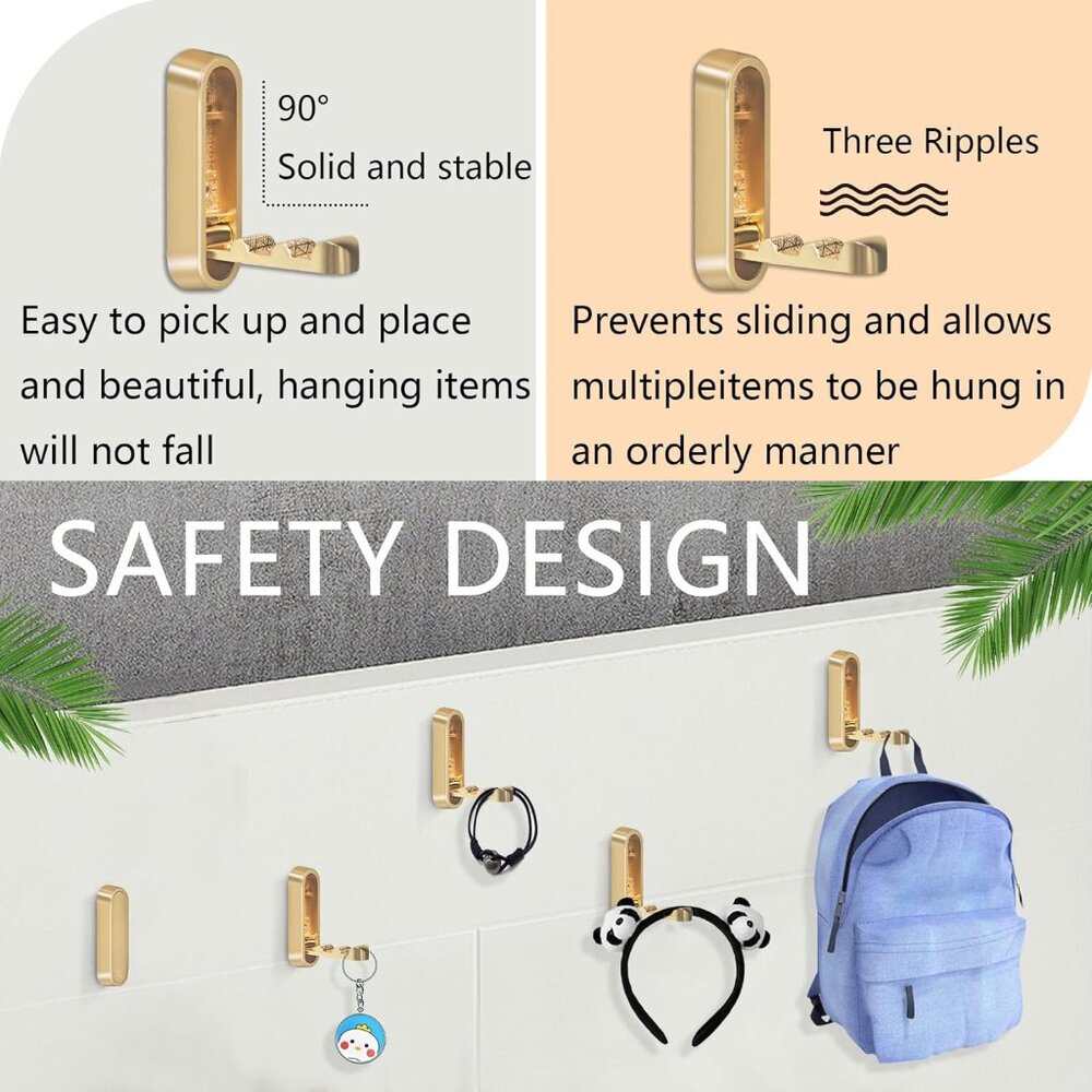 4PCS Foldable Gold Wall Hooks, Heavy Duty Zinc Alloy Folding Wall Hooks, Folding - Picture 6 of 9